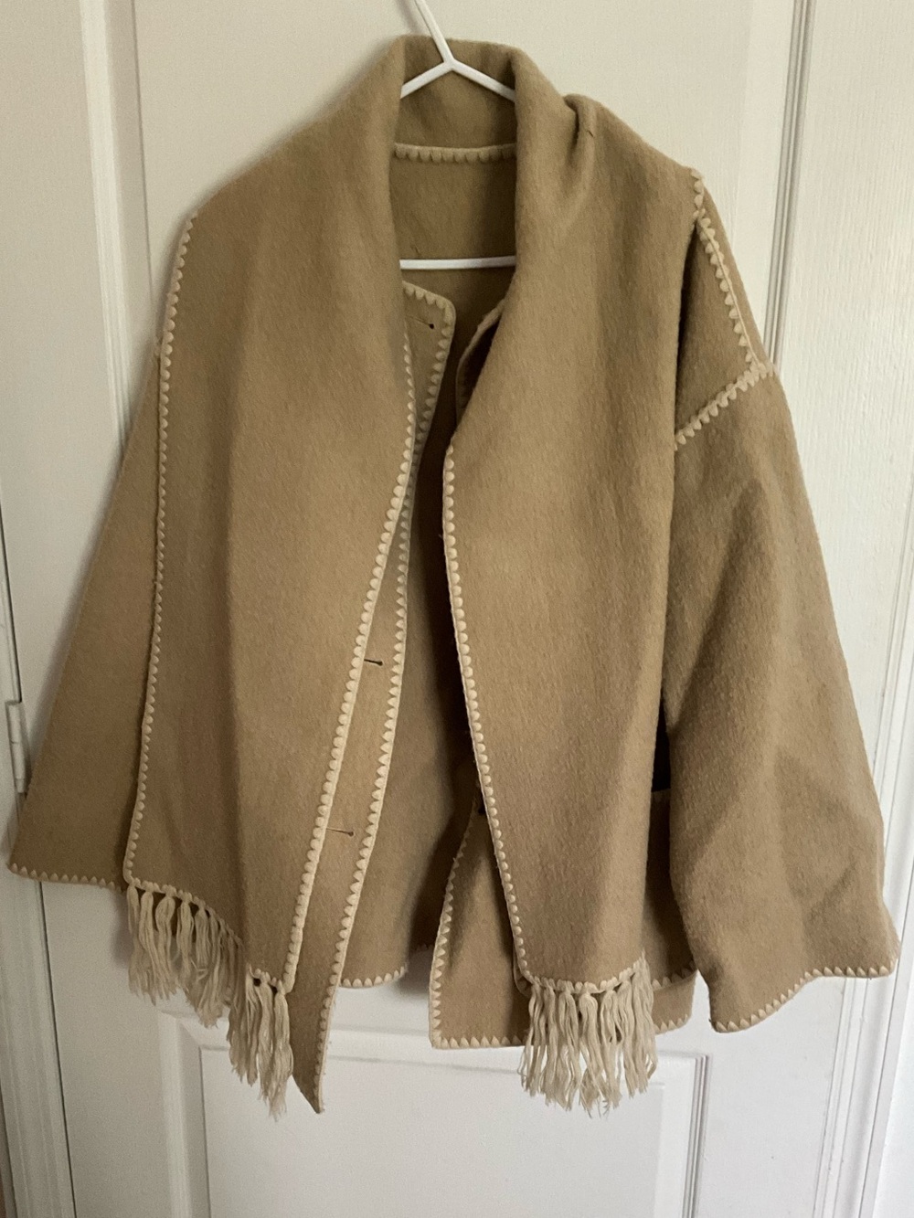 Toteme Camel Fringe Wool Cape Coat
